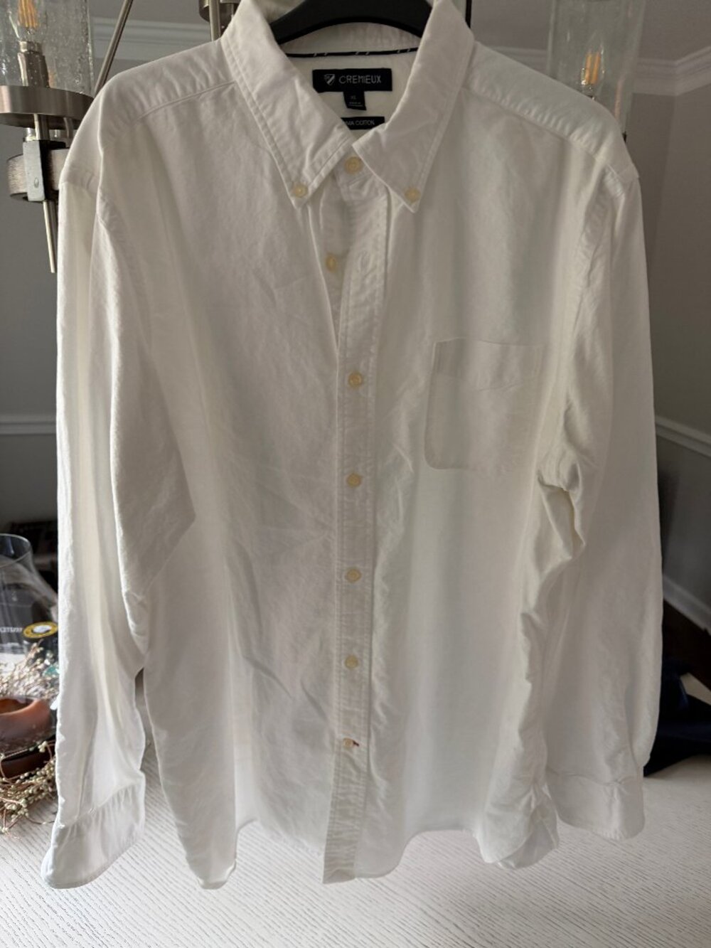 Cremieux Long Sleeve Oxford Button Down Shirt White Supima Cotton Men's XL